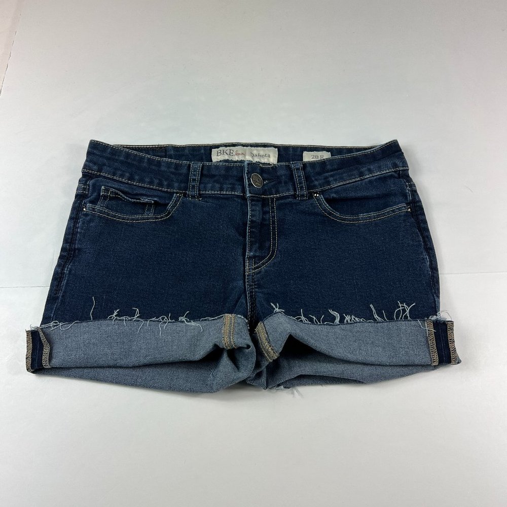 BKE Denim Shorts Women's 28 Dakota Blue Faded Stretch Cut Offs Stretch Denim
